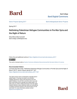 Rethinking Palestinian Refugee Communities in Pre-War Syria and the Right of Return