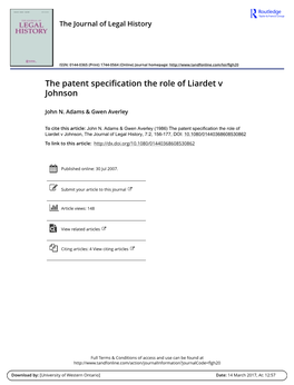 The Patent Specification the Role of Liardet V Johnson