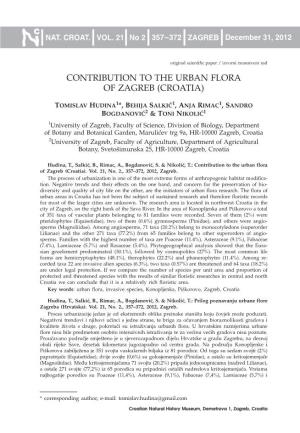 Contribution to the Urban Flora of Zagreb (Croatia)