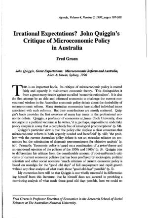 John Quiggin's Critique of Microeconomic Policy in Australia 201