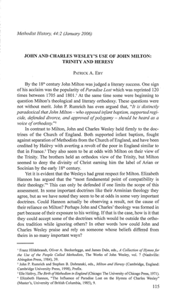 John and Charles Wesley's Use of John Milton: Trinity and Heresy