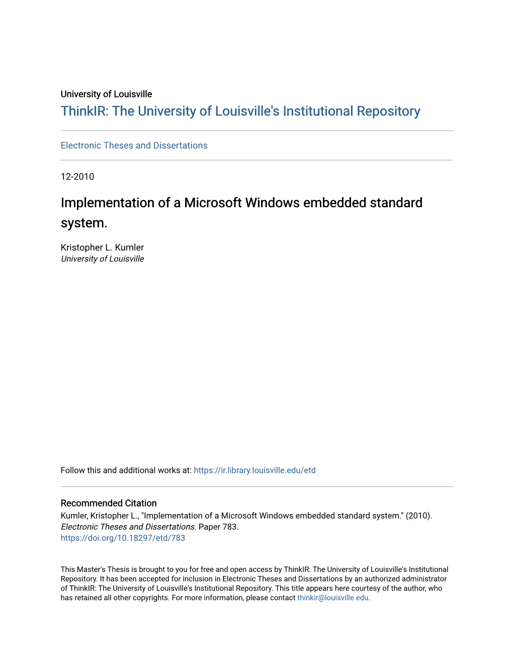 Implementation of a Microsoft Windows Embedded Standard System