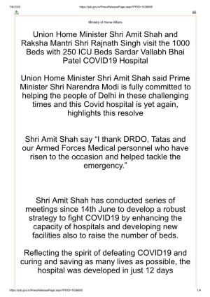 Union Home Minister Shri Amit Shah and Raksha Mantri Shri Rajnath Singh Visit the 1000 Beds with 250 ICU Beds Sardar Vallabh Bhai Patel COVID19 Hospital