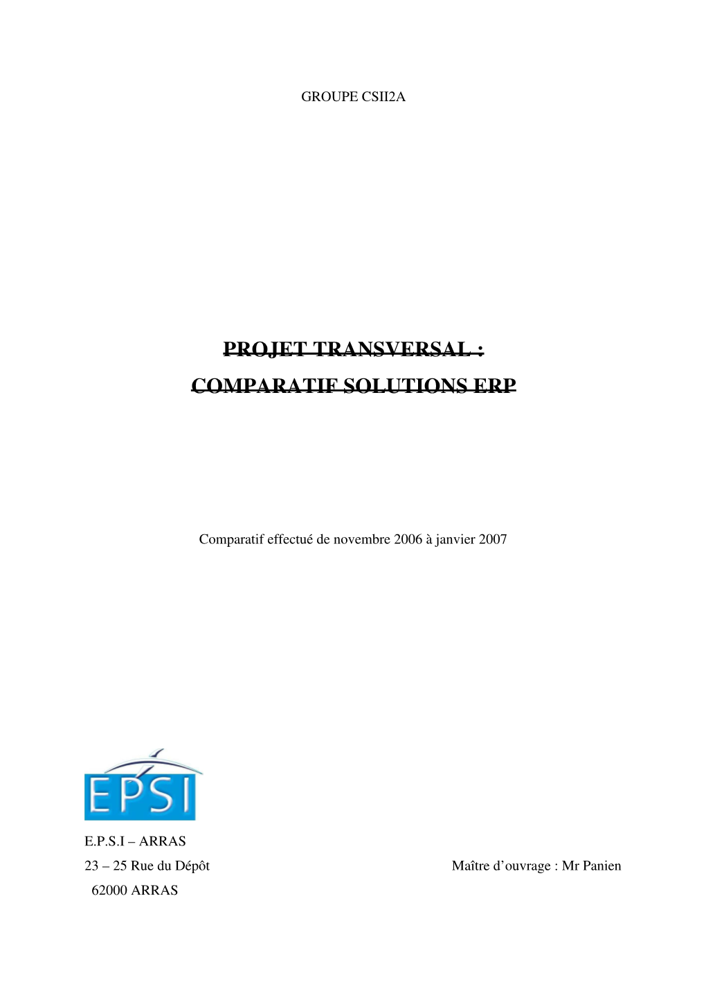 Projet Transversal : Comparatif Solutions Erp