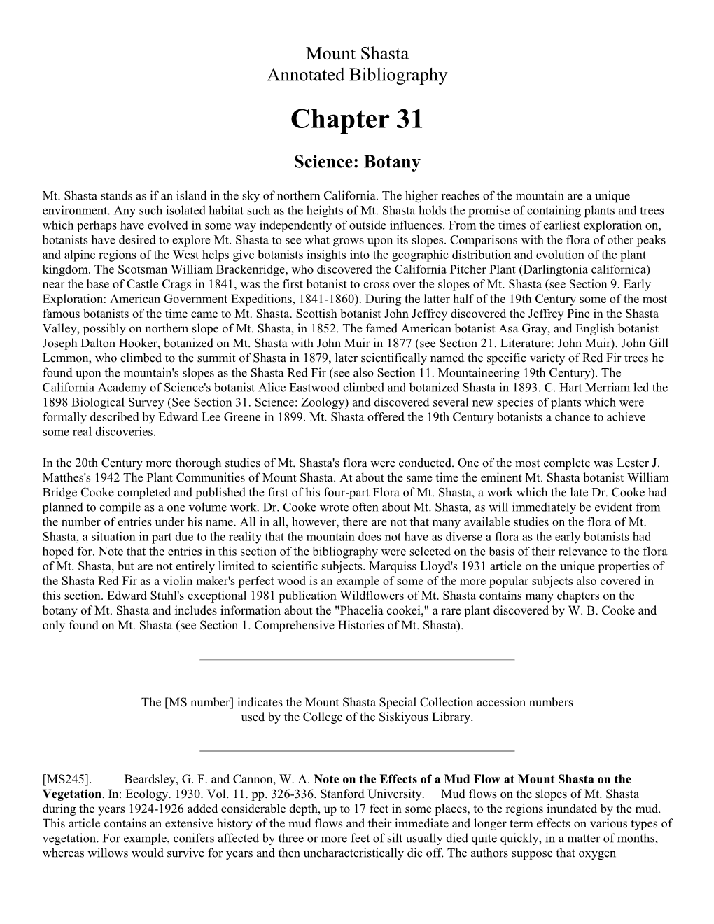 Mount Shasta Annotated Bibliography Chapter 31