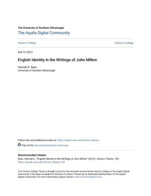 English Identity in the Writings of John Milton