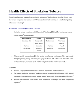 Health Effects of Smokeless Tobacco