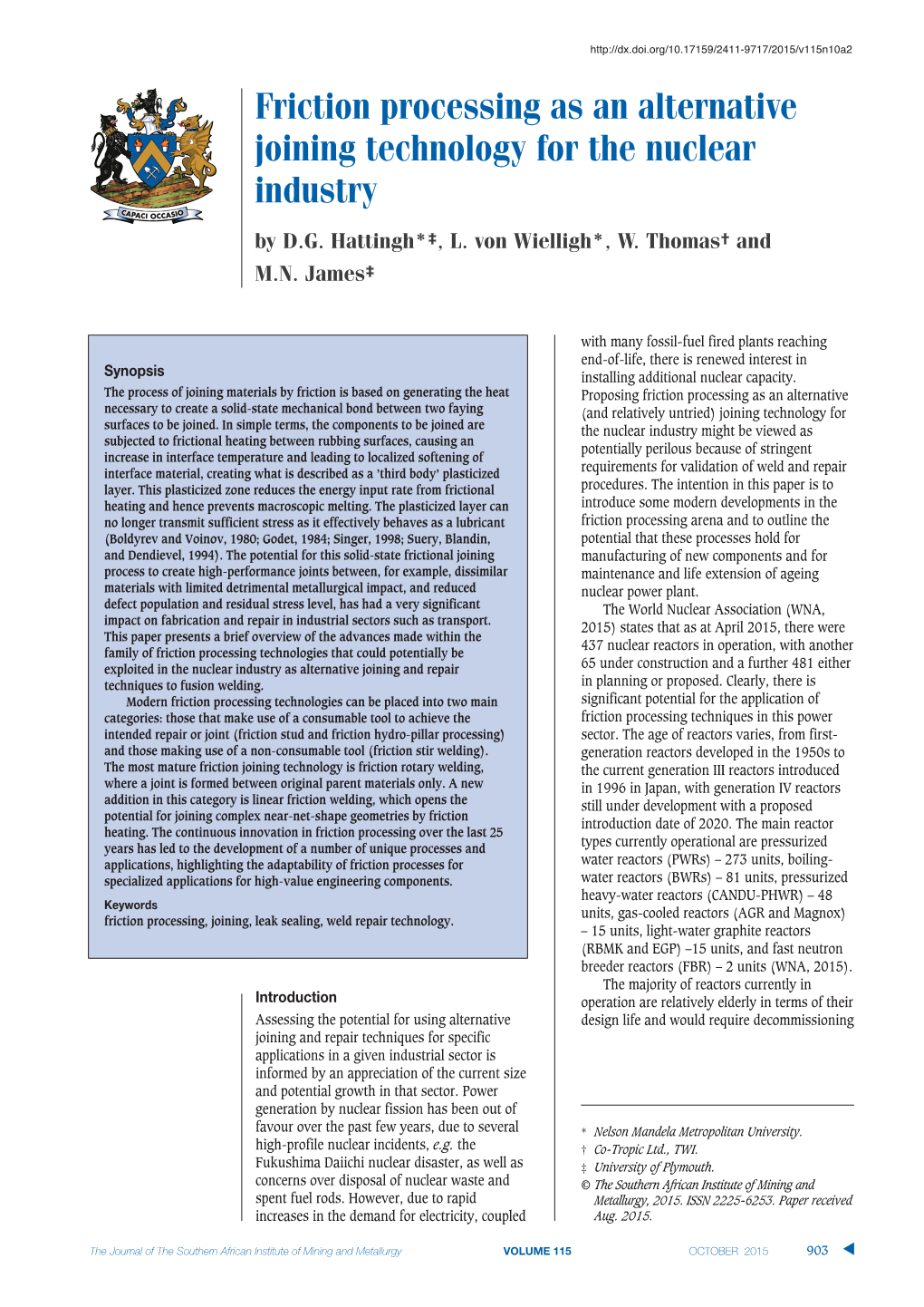 Friction Processing As an Alternative Joining Technology for the Nuclear Industry