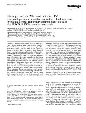 Fibrinogen and Von Willebrand Factor in IDDM: Relationships to Lipid