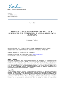 Conflict Resolution Through Strategic Vocal Negotiation and Cooperation in Nestling Barn Owls (Tytoalba)