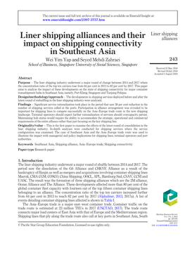 Liner Shipping Alliances and Their Impact on Shipping Connectivity In