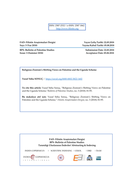 FAD- Filistin Araştırmaları Dergisi Yayın Geliş Tarihi: 22.05.2018 Sayı: 3 (Yaz 2018) Yayına Kabul Tarihi: 05.08.2018