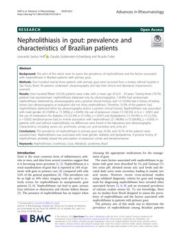 Nephrolithiasis in Gout: Prevalence and Characteristics of Brazilian Patients Leonardo Santos Hoff* , Claudia Goldenstein-Schainberg and Ricardo Fuller