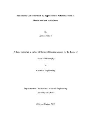 Sustainable Gas Separation by Application of Natural Zeolites As Membranes and Adsorbents by Afrooz Farjoo a Thesis Submitted In