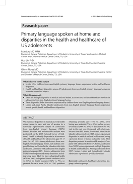 Primary Language Spoken at Home and Disparities in the Health And