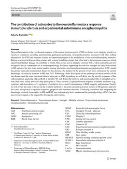 The Contribution of Astrocytes to the Neuroinflammatory Response In