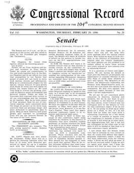 Senate (Legislative Day of Wednesday, February 28, 1996)