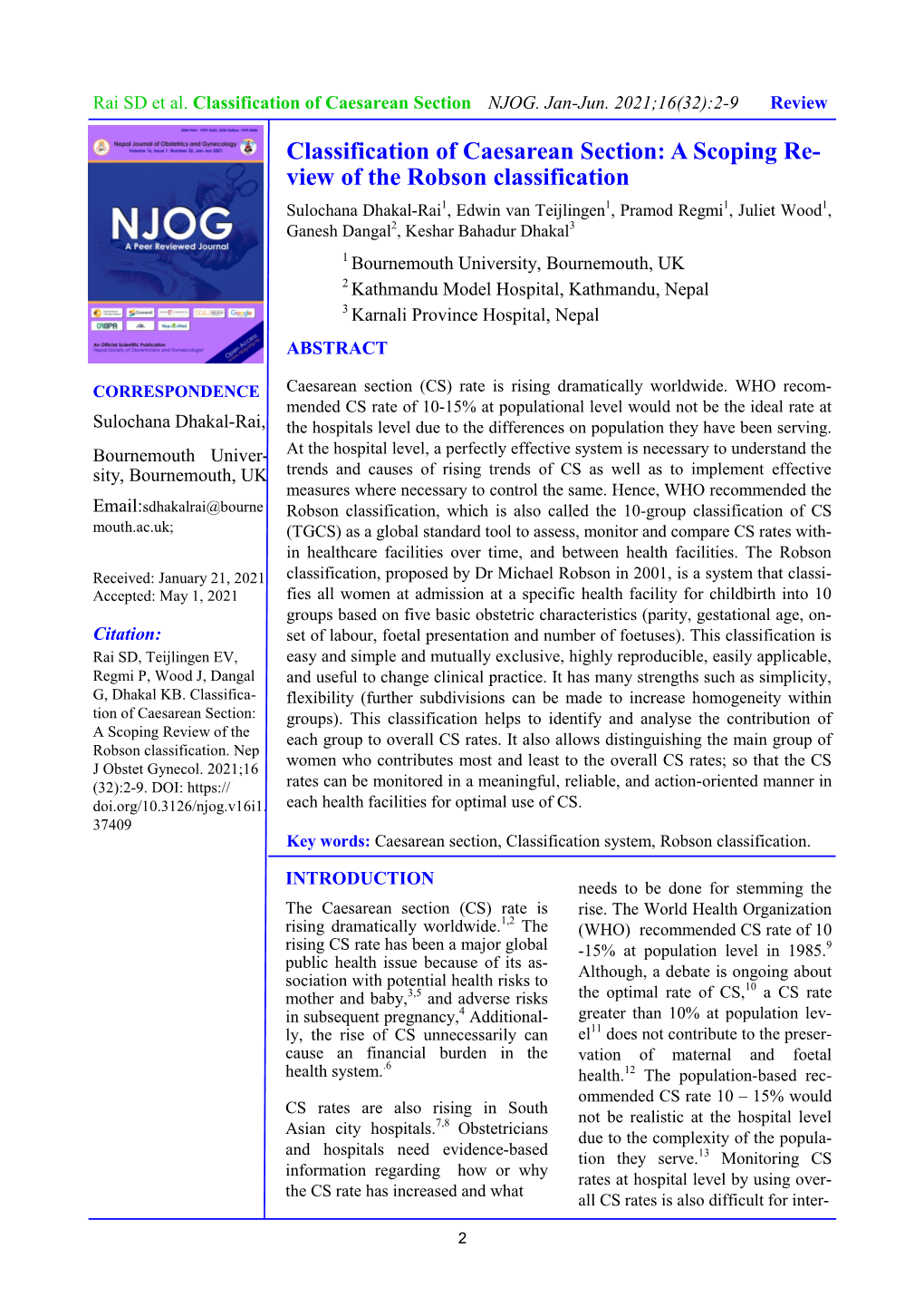 Classification of Caesarean Section NJOG