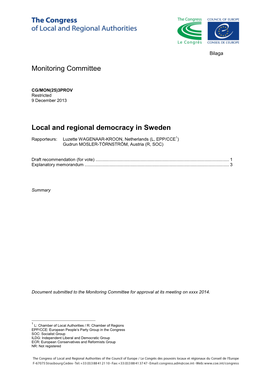 Monitoring Committee Local and Regional Democracy in Sweden