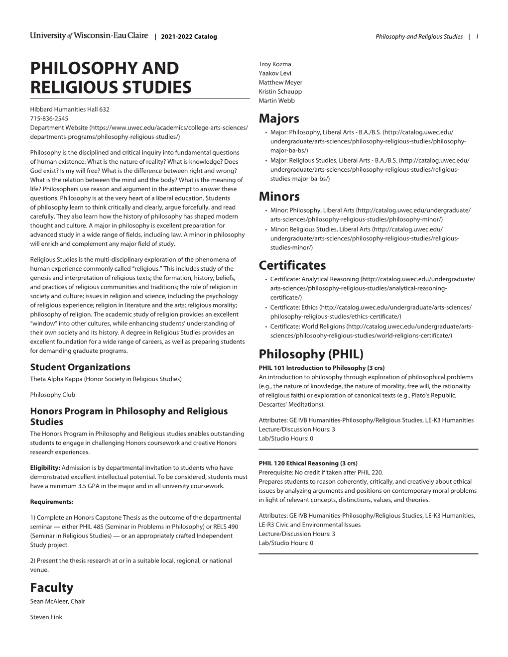 Philosophy and Religious Studies | 1