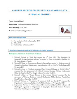 Kashipur Micheal Madhusudan Mahavidyalaya (Personal Profile)