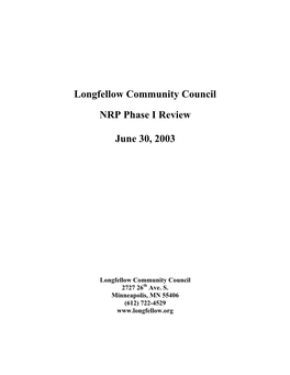Longfellow Community Council NRP Phase I Review June 30, 2003