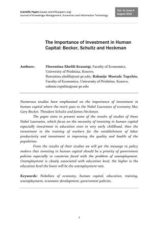 The Importance of Investment in Human Capital: Becker, Schultz and Heckman