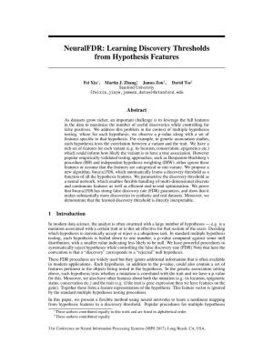 Neuralfdr: Learning Discovery Thresholds from Hypothesis Features
