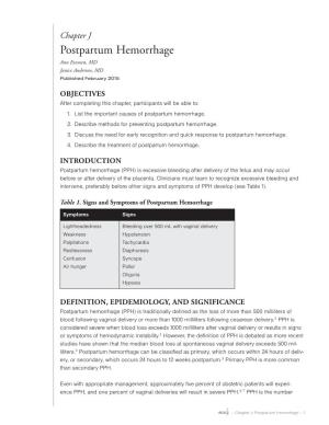Chapter J Postpartum Hemorrhage Ann Evensen, MD Janice Anderson, MD Published February 2015