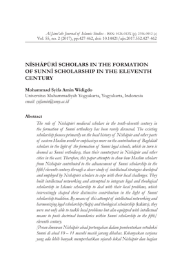 Nīshāpūrī Scholars in the Formation of Sunnī Scholarship in the Eleventh Century