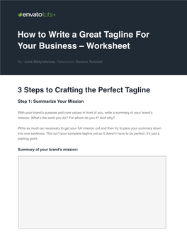 How to Write a Great Tagline for Your Business – Worksheet