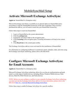 Activate Microsoft Exchange Activesync