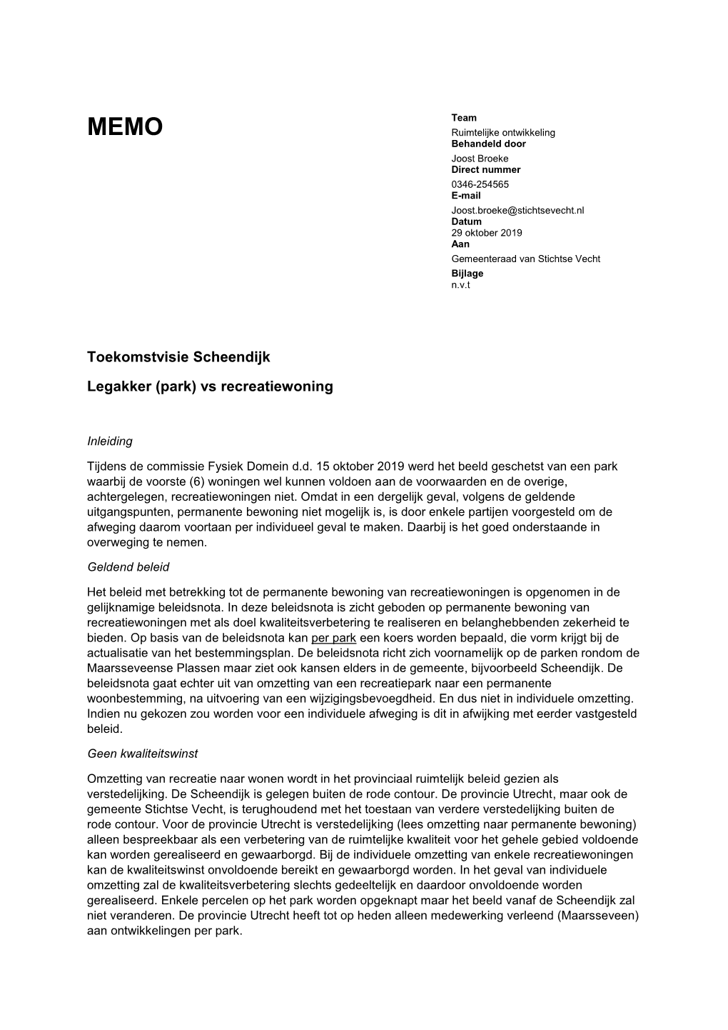 Toekomstvisie Scheendijk Legakker (Park) Vs Recreatiewoning