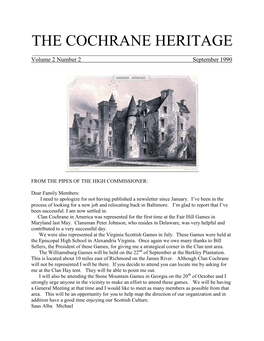 THE COCHRANE HERITAGE ______Volume 2 Number 2 September 1990