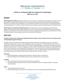COVID-19: a Weekly Health Care Update from Washington April 13-17, 2020