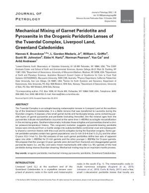 Mechanical Mixing of Garnet Peridotite and Pyroxenite in the Orogenic Peridotite Lenses of the Tvaerdal Complex, Liverpool Land, Greenland Caledonides Hannes K