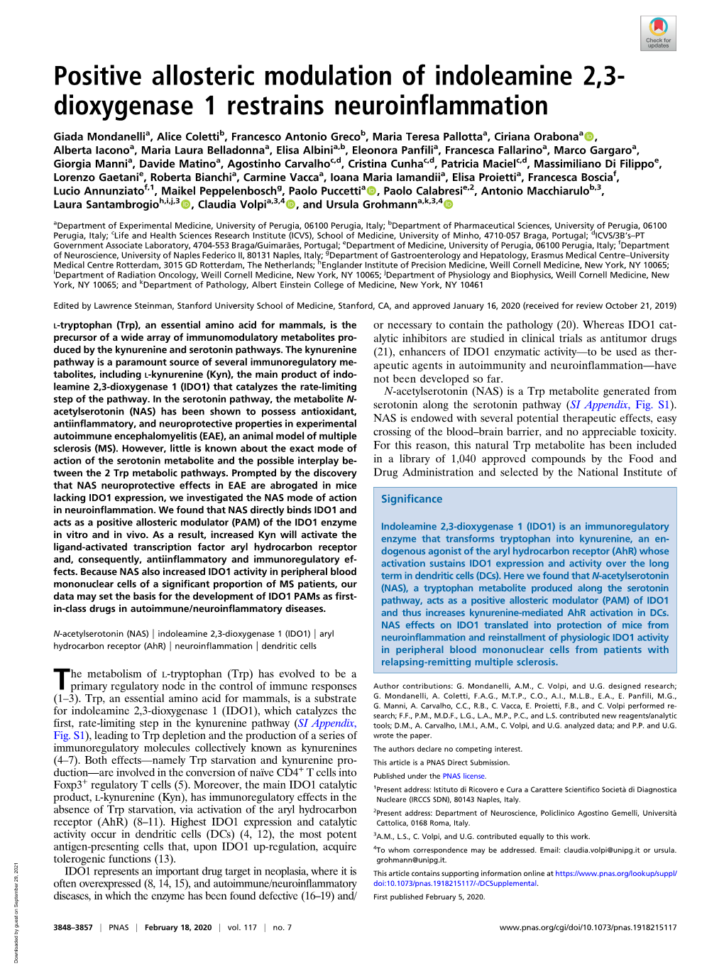 Positive Allosteric Modulation of Indoleamine 2,3-Dioxygenase 1