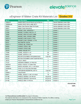 Uengineer It! Maker Crate Kit Materials List Grades 3-5