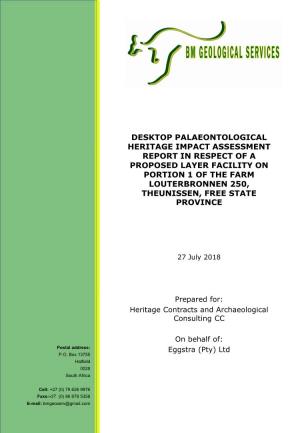 Desktop Palaeontological Heritage Impact Assessment