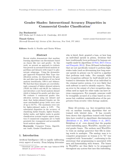 Gender Shades: Intersectional Accuracy Disparities in Commercial Gender Classiﬁcation∗