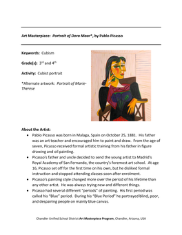Art Masterpiece: Portrait of Dora Maar*, by Pablo Picasso Keywords