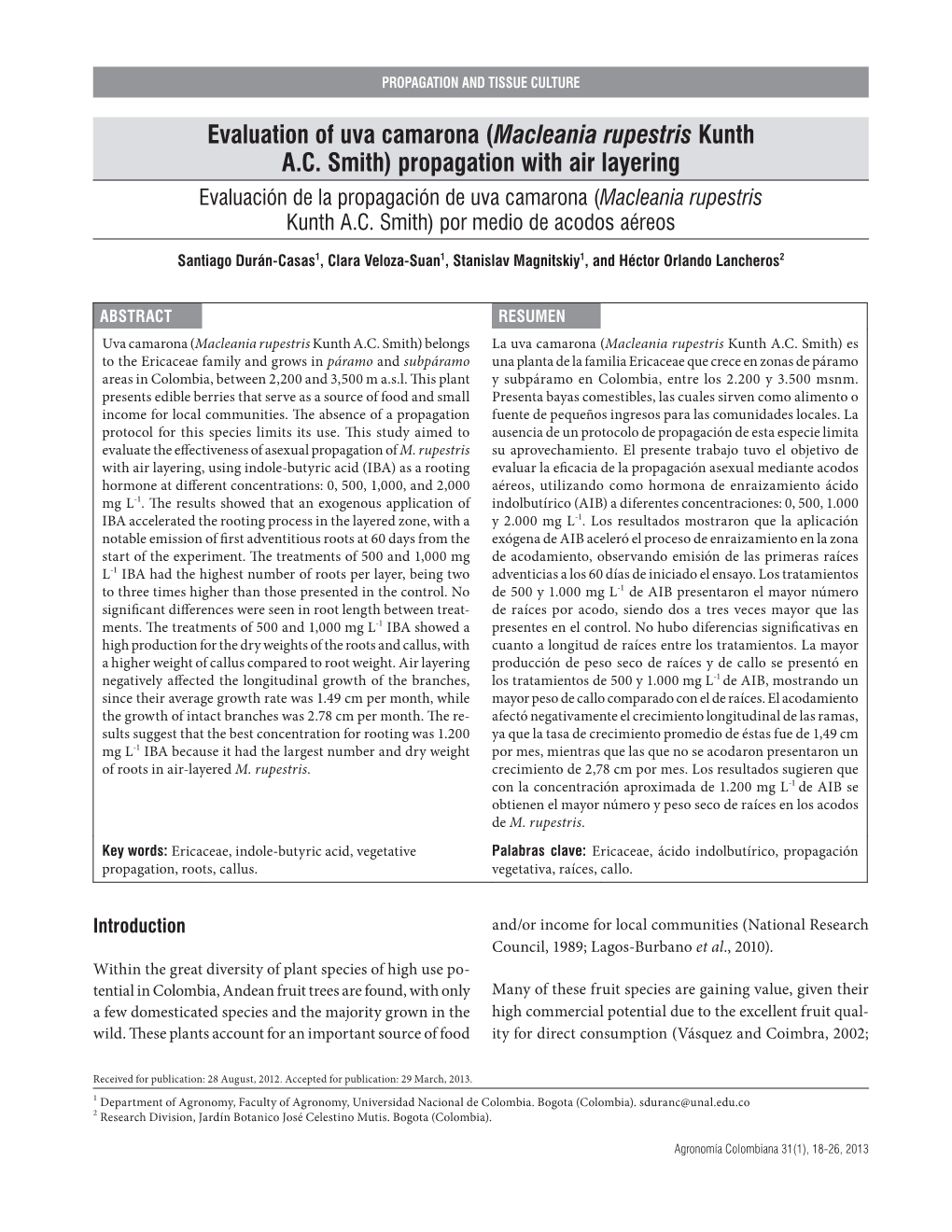 Evaluation of Uva Camarona (Macleania Rupestris Kunth A.C