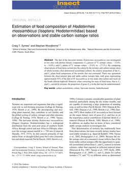 Estimation of Food Composition of Hodotermes Mossambicus (Isoptera: Hodotermitidae) Based on Observations and Stable Carbon Isotope Ratios