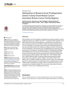 Methylation of Breast Cancer Predisposition Genes in Early-Onset Breast Cancer: Australian Breast Cancer Family Registry