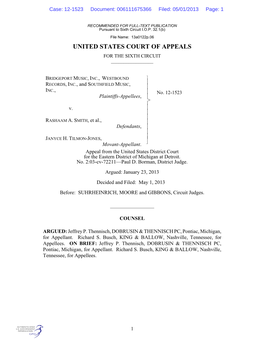 United States Court of Appeals for the Sixth Circuit ______