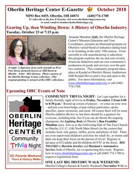 Oberlin Heritage Center E-Gazette October 2018