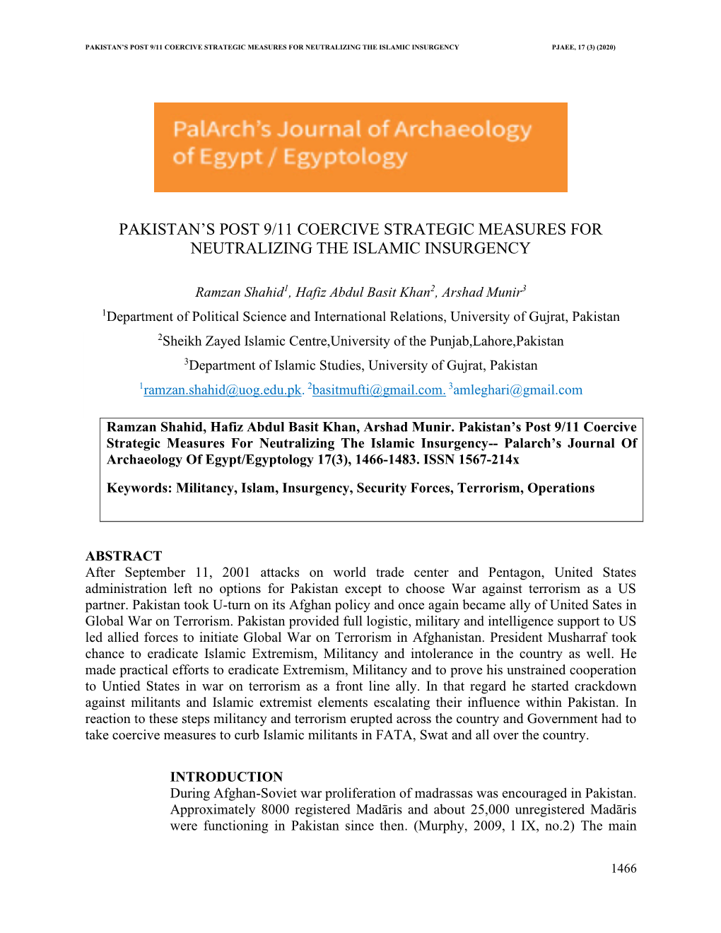 Pakistan's Post 9/11 Coercive Strategic Measures For