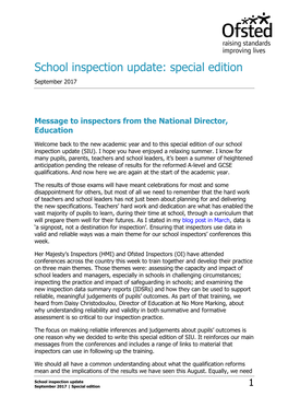 School Inspection Update: Special Edition September 2017