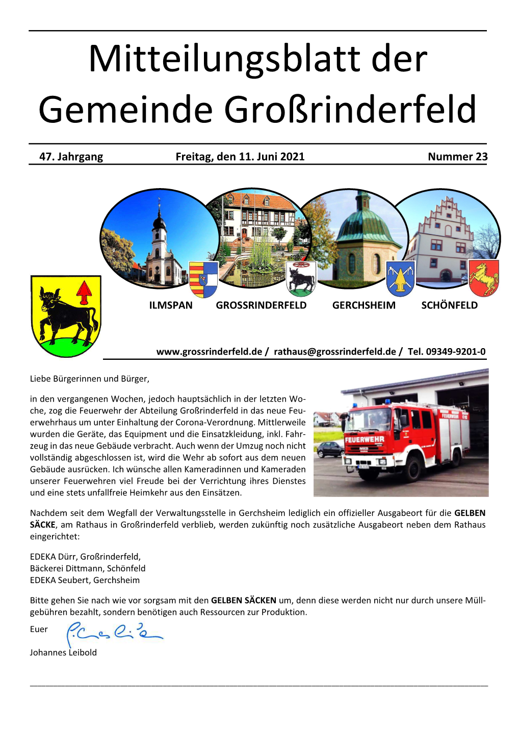Mitteilungsblatt Der Gemeinde Großrinderfeld
