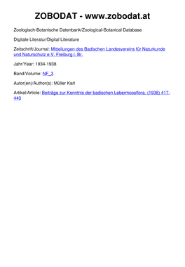 Mitteilungen Des Badischen Landesvereins Für Naturkunde Und Naturschutz E.V